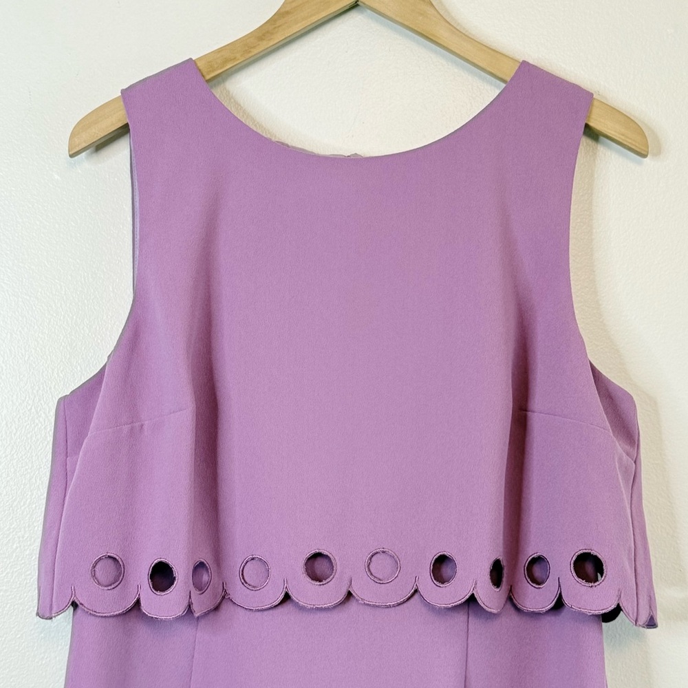 Trina Turk Purple Posey Scalloped Overlay Flounce Sheath Dress - Picture 4 of 10